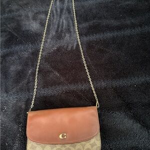 Coach Brown and Tan Crossbody Bag with Gold Hardware